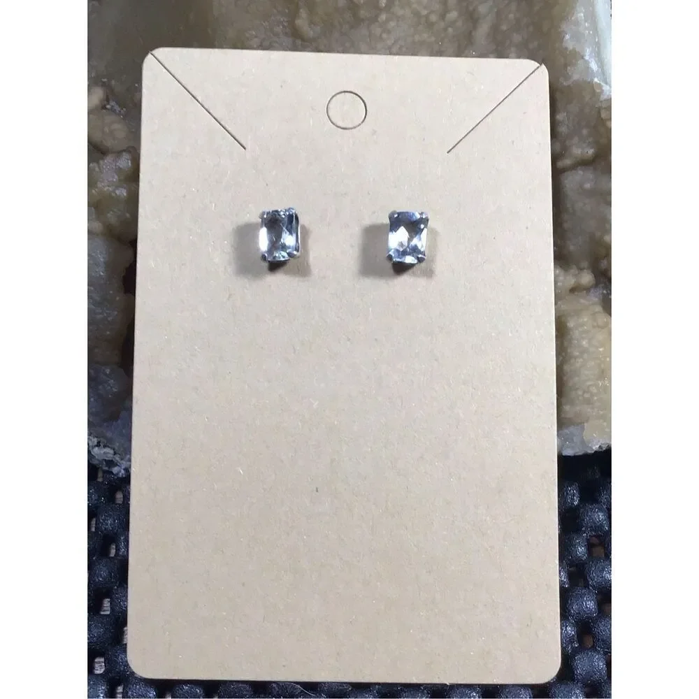 White Quartz Stud Earrings, Sterling Silver, NEW, Handmade, 5 x 7